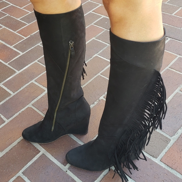 KOOLABURRA by UGG Paradis Fringe Black Suede Tall Riding Boots Size 9 - Picture 1 of 11
